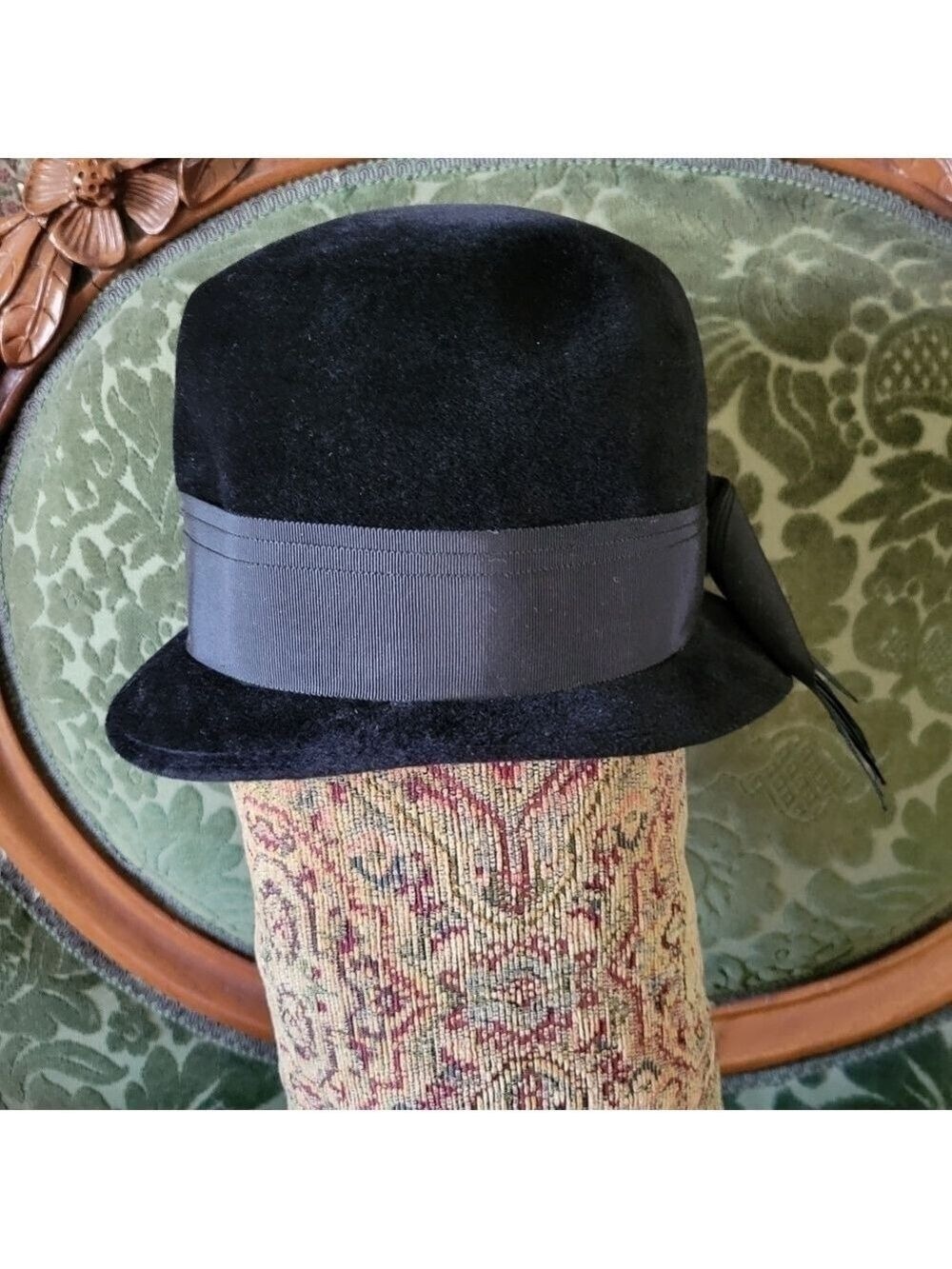 Vintage 1920s B. Forman Co. Riviera Italian Made Black Velour Hat Chapeau - Picture 6 of 10